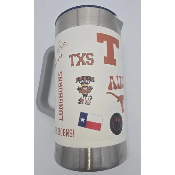 Texas Longhorn 64 Oz Hook 'Em Horns Pitcher New Stainless Steel - Picture 2 of 4